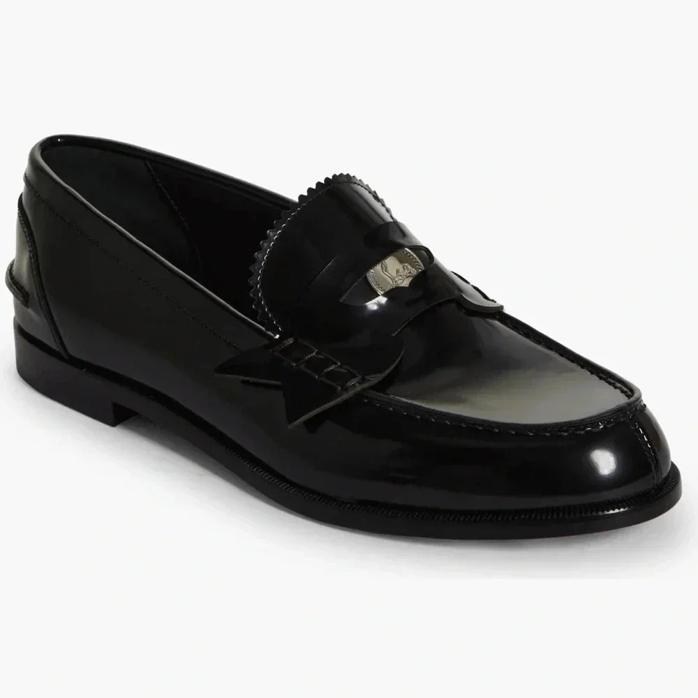 Christian Louboutin Used Black Calf Patent Leather Donna Penny Loafers, sz 6.5